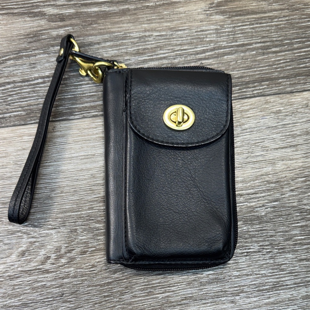 Coach Black leather Wristlet with Gold Accent - Picture 1 of 11